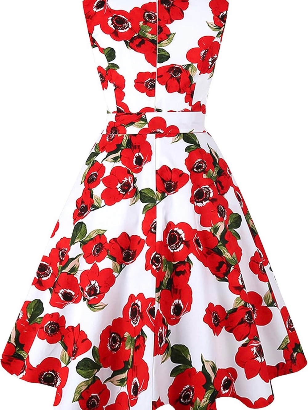 50s Style Red Floral Midi Dress with Pockets - Picture 2 of 5